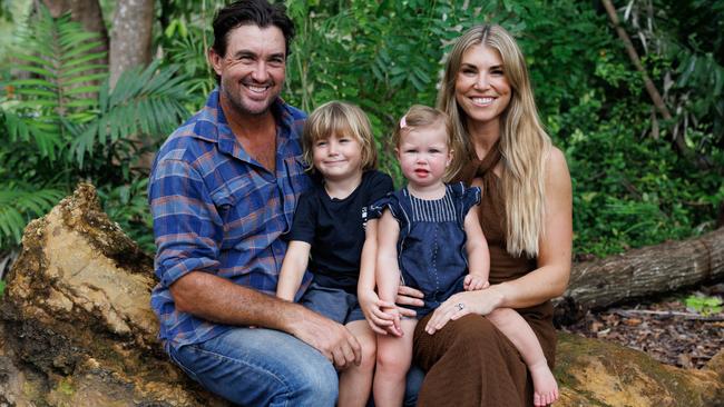 Matt Wright, pictured with his wife Kaia and kids Banjo and Dusty, has vowed to fight the criminal charge. Picture: Charlie Bliss