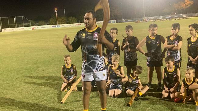 Rhan Hooper showcases Aboriginal artefacts for the Springwood Pumas 4th annual indigenous round at Lowe Oval. Picture: Supplied