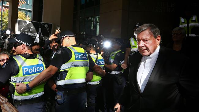 MELBOURNE, AUSTRALIA - MAY 01:  Cardinal George Pell leaves at Melbourne Magistrates' Court on May 1, 2018 in Melbourne, Australia. Cardinal Pell was charged on summons by Victoria Police on 29 June 2017 over multiple allegations of sexual assault. Cardinal Pell is Australia's highest ranking Catholic and the third most senior Catholic at the Vatican, where he was responsible for the church's finances. Cardinal Pell has leave from his Vatican position while he defends the charges.  (Photo by Michael Dodge/Getty Images)