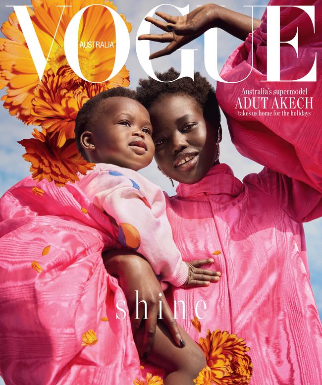 The cover of Vogue Australia, which features Adelaide model Adut Akech. Picture: Vogue Australia December 2018, Adut Akech, photography by Charles Dennington