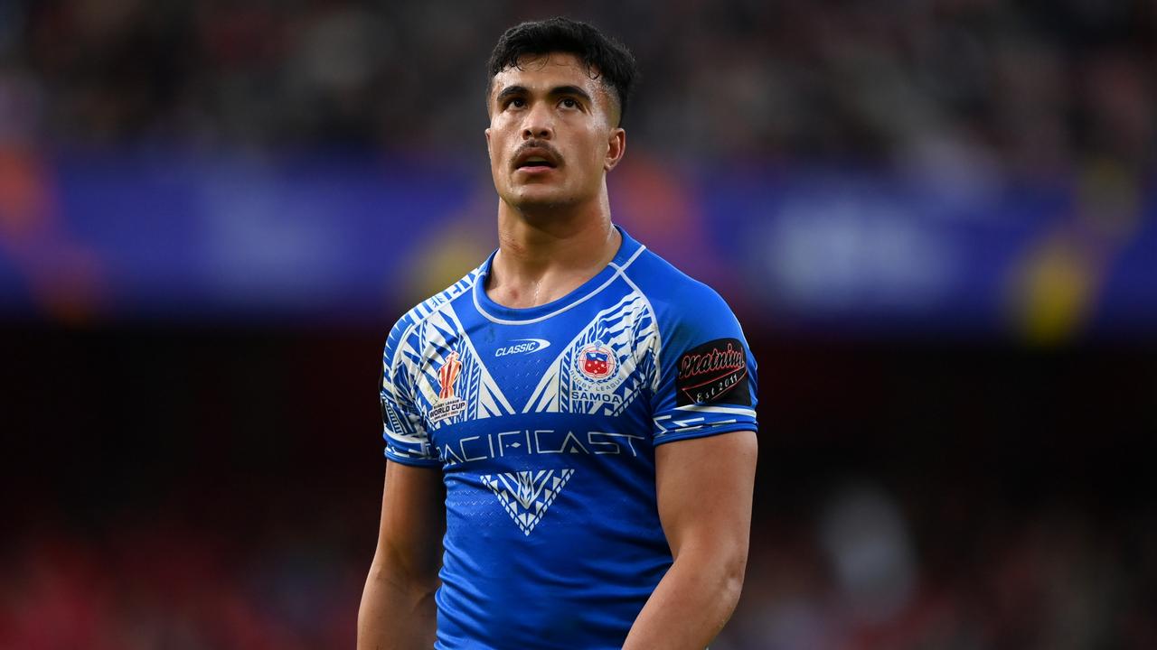 Samoa’s team is full of NRL stars including Joseph Suaali’i. (Photo by Gareth Copley/Getty Images)