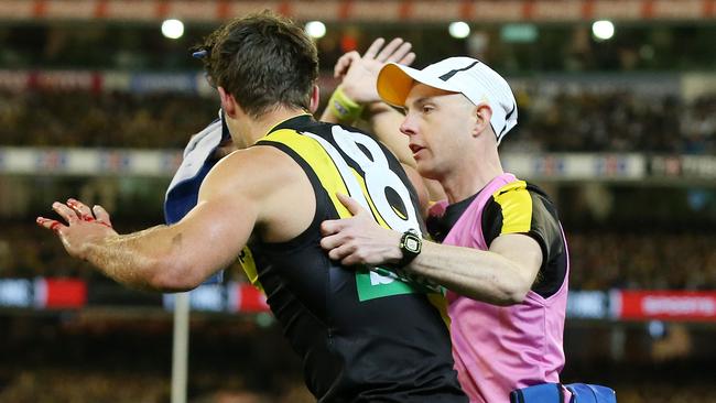 Alex Rance had little time for a trainer after copping a high knock. Pic: Michael Klein