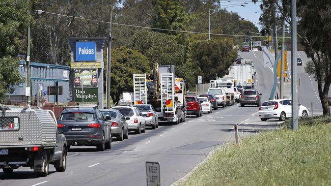 Traffic banked up on Bulleen Rd trying to get onto the Eastern Freeway. Picture: David Caird