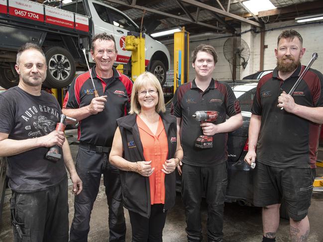 The Autoclinic team Achille Parisi, Glenn Matthews, Christine Carroll, Carlin Ryan and Ben Mowlam. Picture: Ellen Smith.