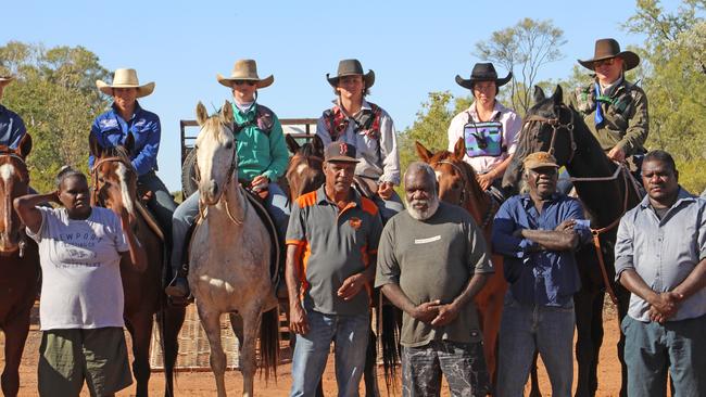 The Greens have accepted a significant donation from a pastoral company backed by one of South Africa’s richest men, Sky News Australia can reveal. Pictured are traditional land owners standing with Rallen station hands at Tanumbirini Station. Photo: Supplied