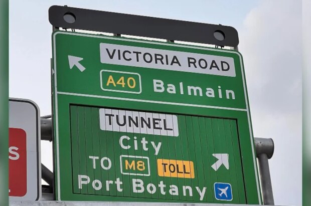 The sign causing traffic chaos in Sydney's inner west on Monday morning. Picture: 9 News