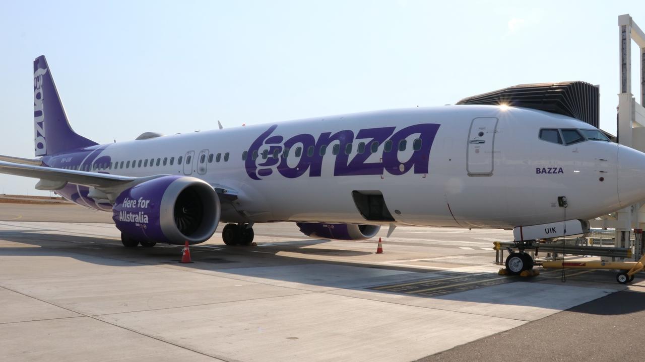 Bonza touches down at Darwin International Airport for a previous proofing flight. Pictures: Darwin International Airport