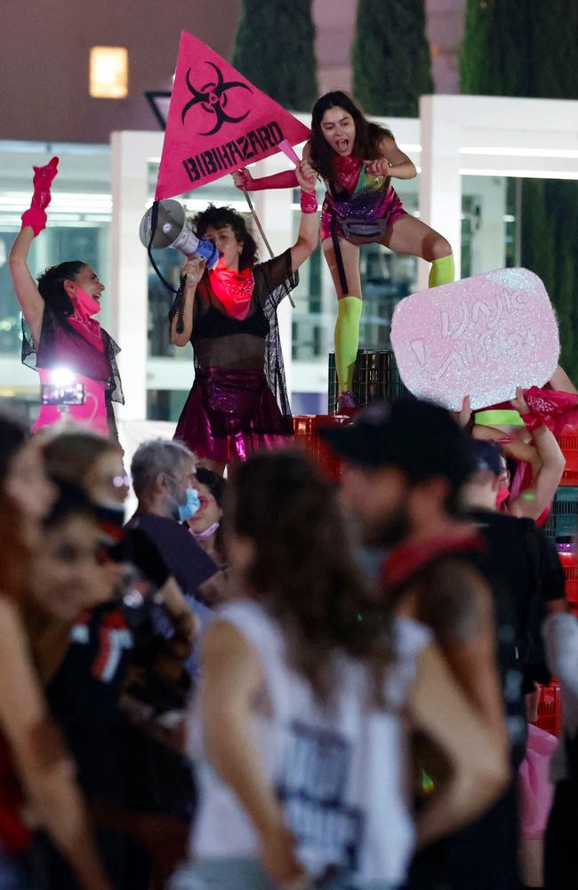 Israeli youths take part in a demonstration against their Prime Minister and an unprecedented second nationwide lockdown to tackle a spike in coronavirus, in the coastal city of Tel Aviv, on September 17. Picture: AFP