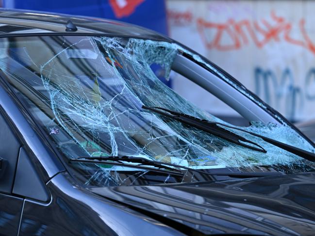 The smashed windscreen of the car used in the ramming attack. Picture: Florian Wiegand / Getty