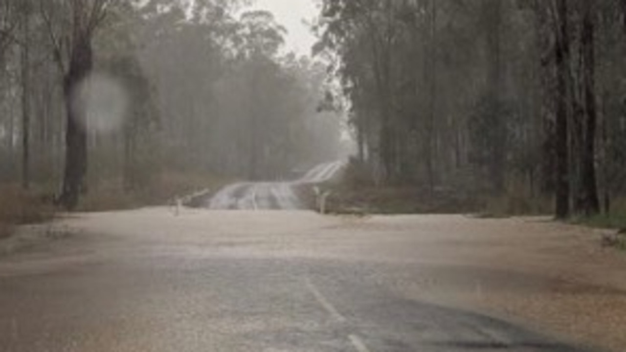 A flooded road near Tiaro, north of Gympie.