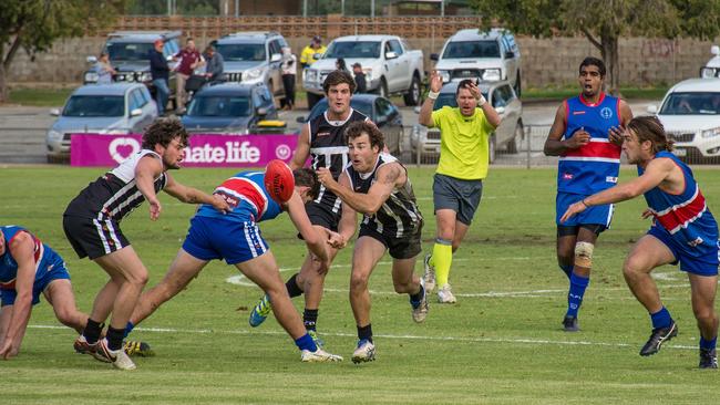 Mid West captain Dillon Montgomerie in action against Lincoln Districts during a Mortlock Shield match at Port Lincoln.