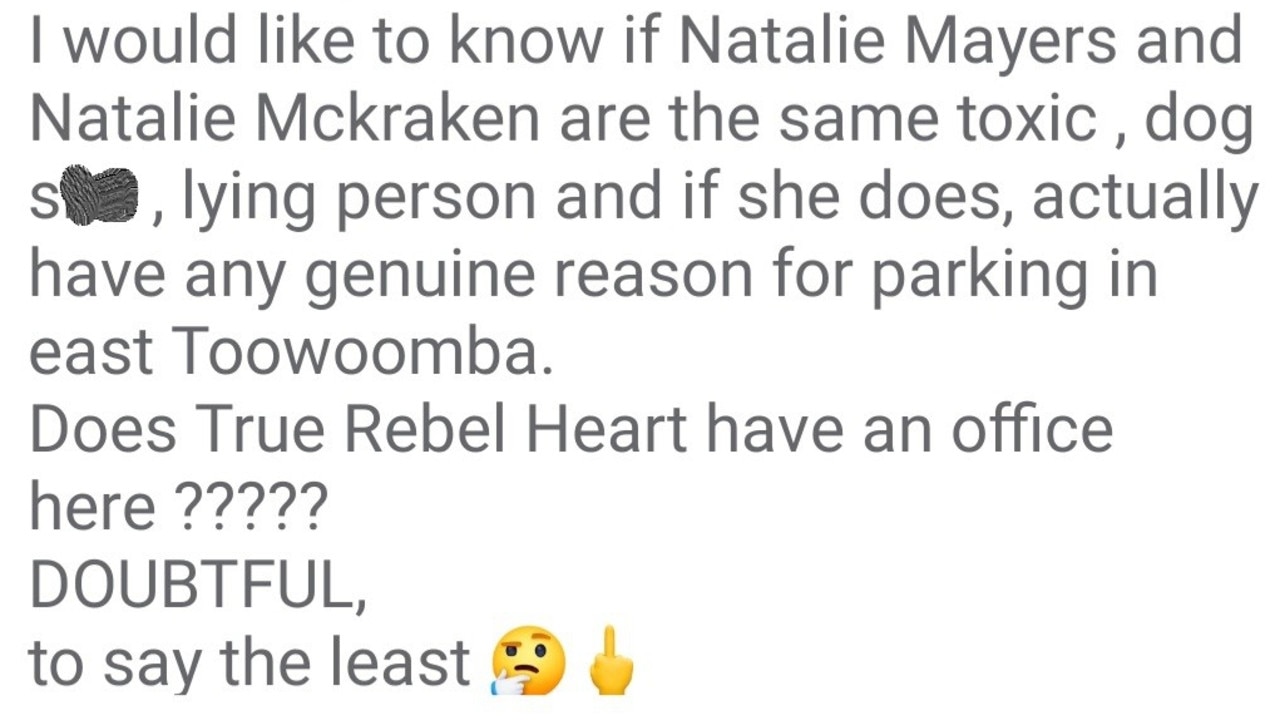 Natalie Mayers says she has received harassing messages from the woman who threw dog poo onto her parked car shortly. Picture: Supplied.