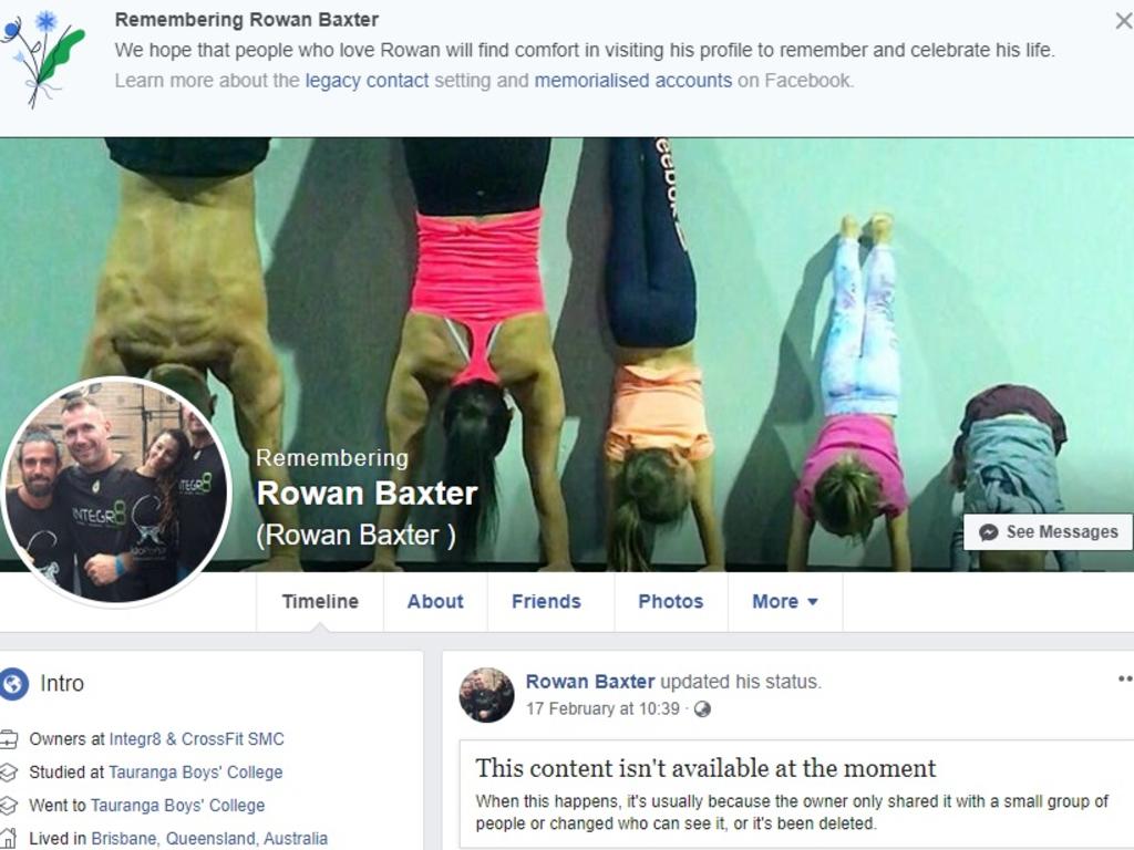 Rowan Baxter's Facebook page ‘memorialised’.