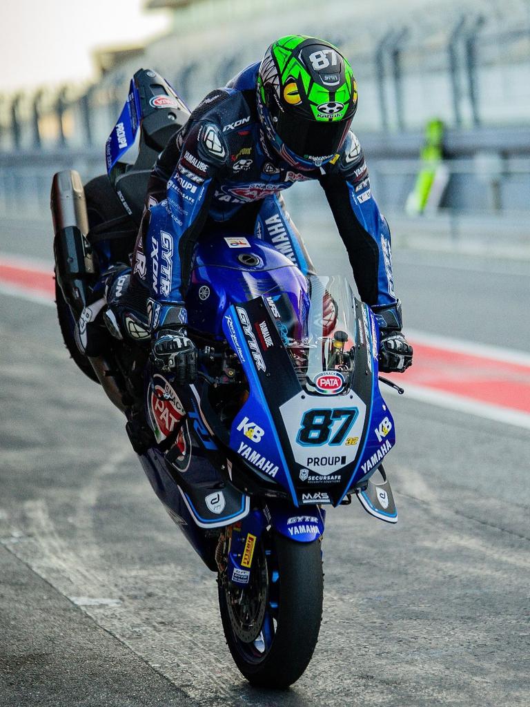 Gardner celebrates a strong test session with a stoppie at Portimao. Picture: GRT Racing team/Facebook