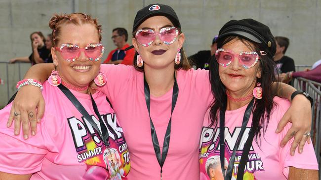 Socials at Pink convert at Townsville's Queensland Country Bank Stadium. Julie, Rachael and Barbara Amaral. Picture: Evan Morgan