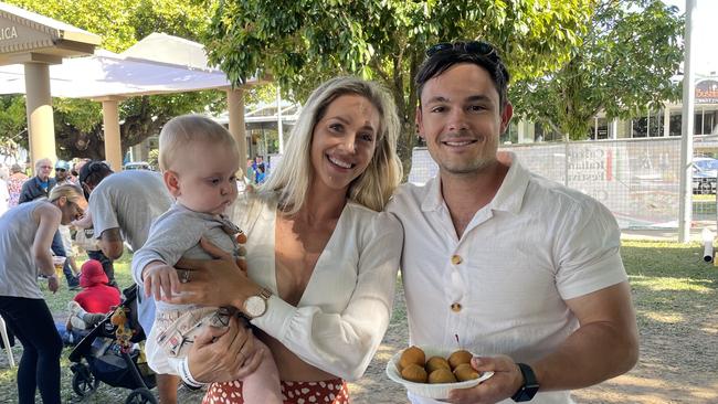 Finlay Roach-Quaife (nine-months-old), Kelsey Quaife and Jason Mountney at the La Festa – Food and Wine day as part of Cairns Italian Festival at Fogarty Park. Picture: Andreas Nicola