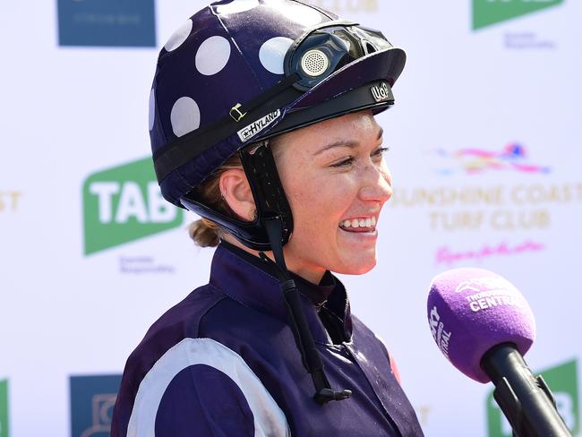 Leah Kilner after her win on Glorious Ruby at the Sunshine Coast. Picture: Trackside Photography