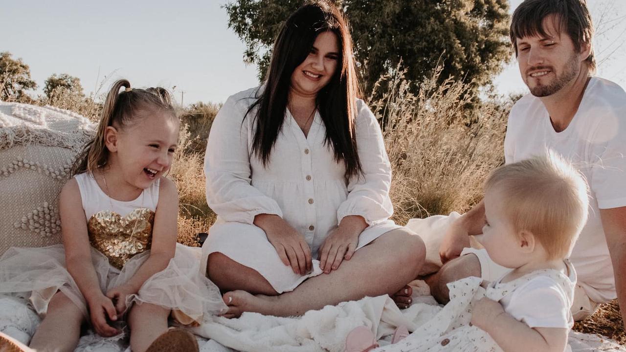 Missing girl Cleo Smith, 4, pictured with mum Ellie Smith, her sister, and partner Jake Gliddon. Picture: Facebook.