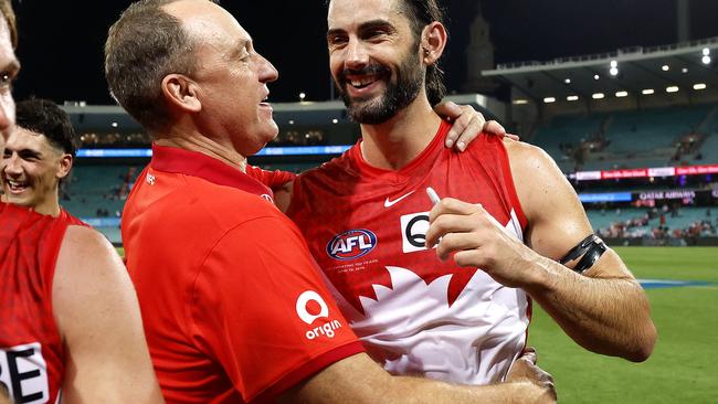 Sydney Swans coach John Longmire with Brodie Grundy. Picture: Phil Hillyard