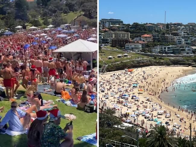 Revellers have again flocked to a tiny beach for Christmas Day celebrations, with police patrolling on horseback after huge crowds left it in a “disgusting” state last year.