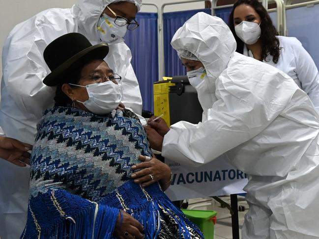 A patient receives a jab of China's Sinopharm vaccine against COVID-19, at a health centre in La Paz. Picture: AFP