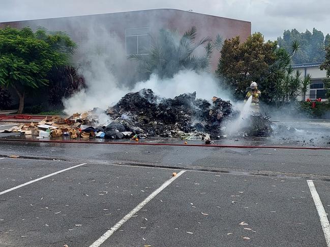 A rubbish truck was forced to dump its load after the wast burst into flames outside Aquinas College on Sunday, February 2, Picture:  Dean McNicol