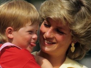 Princess Diana and a young Prince Harry, left. Picture: Getty Images