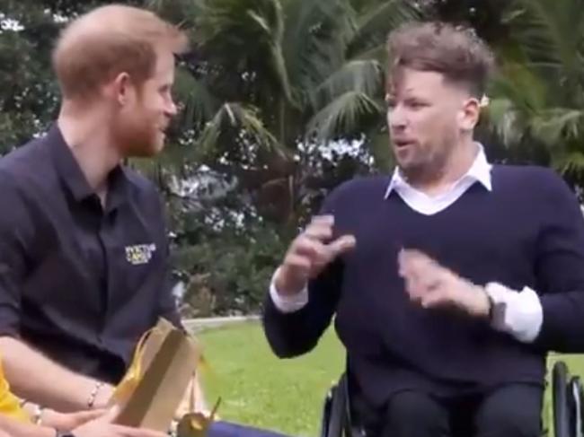 Prince Harry met Australian of the Year Dylan Alcott in Sydney in 2019 for the Invictus Games. They will meet again at Queen Elizabeth II's funeral on Monday. Picture: Supplied