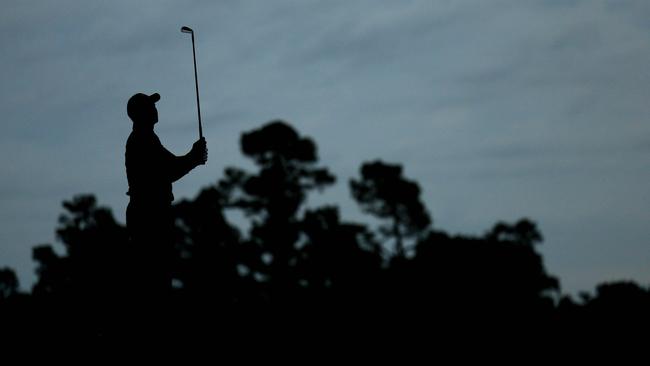 Tiger Woods plays from the fourth tee during a practice round prior to the 2024 Masters Tournament.