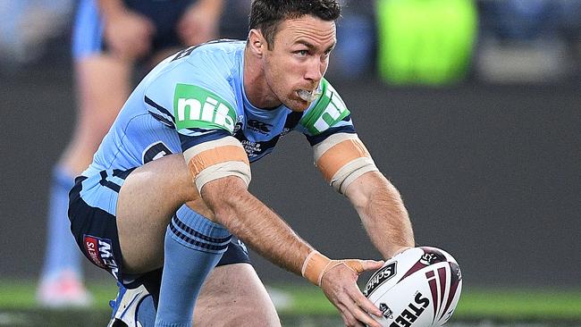 James Maloney lines up to kick for NSW. Picture: AAP