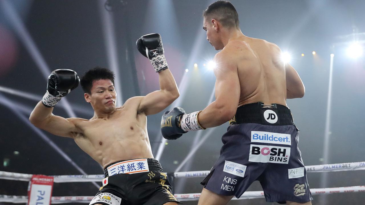 Tim Tszyu overcame Takeshi Inoue in a gruelling 12 rounds at Qudos Bank Arena, Sydney. Picture: No Limit Boxing / Brett Costello