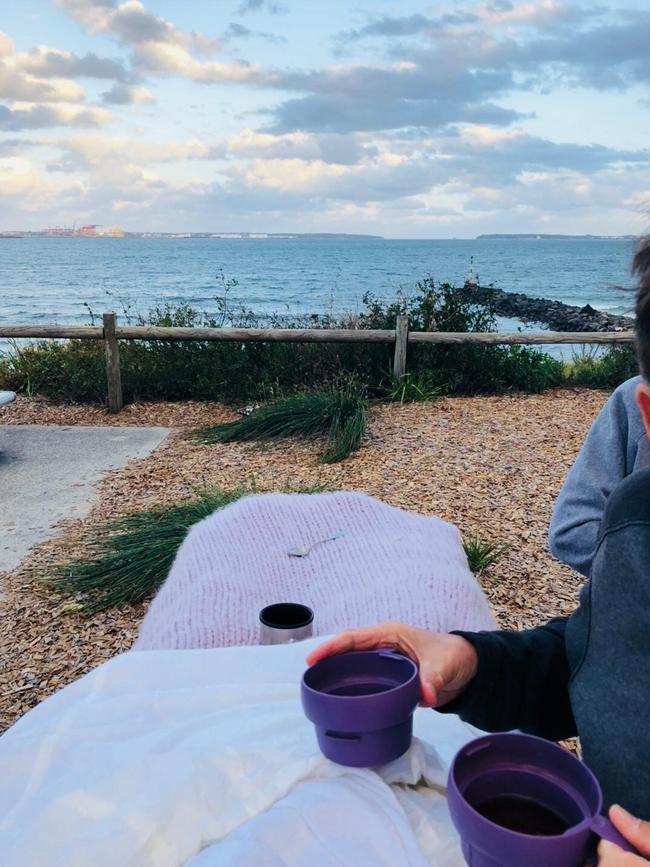 Mrs Leon de la Barra enjoyed a warm tea with the view. Picture: Supplied