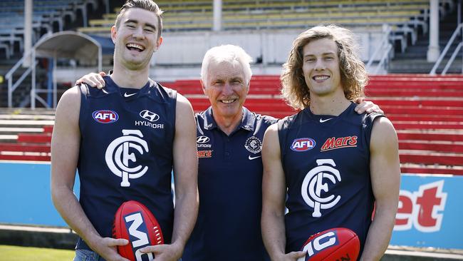 Mick Malthouse had high hopes for recruits Kristian Jaksch (left) and Mark Whiley. Picture: Wayne Ludbey