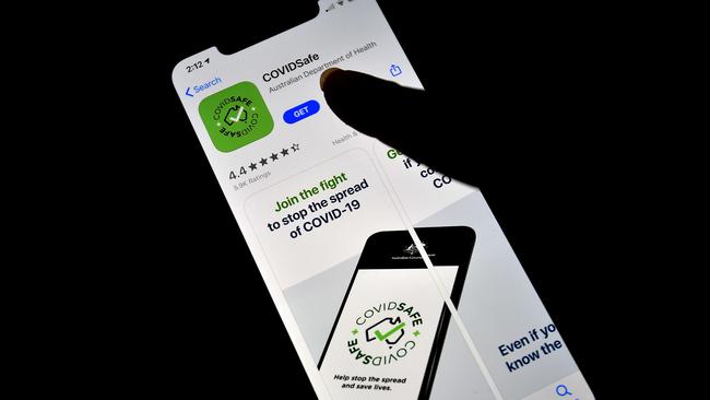 The Australian Government’s COVIDSafe app on an iPhone in Sydney. Picture: AFP