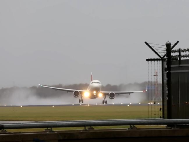 It still rocks as it reaches the runway at Amsterdam. Picture: Michael Splinter via Storyful