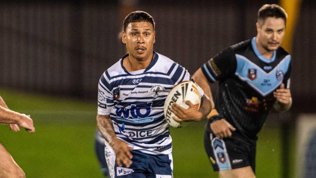 Nick Yarran on the run for the Darwin Brothers against the Northern Sharks in the 2024 NRL NT men's grand final. Picture: Pema Tamang Pakhrin
