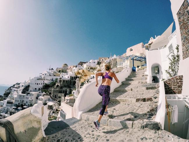 Anna Heinrich taking on some of the Santorini stairs. Picture: Tim Robards