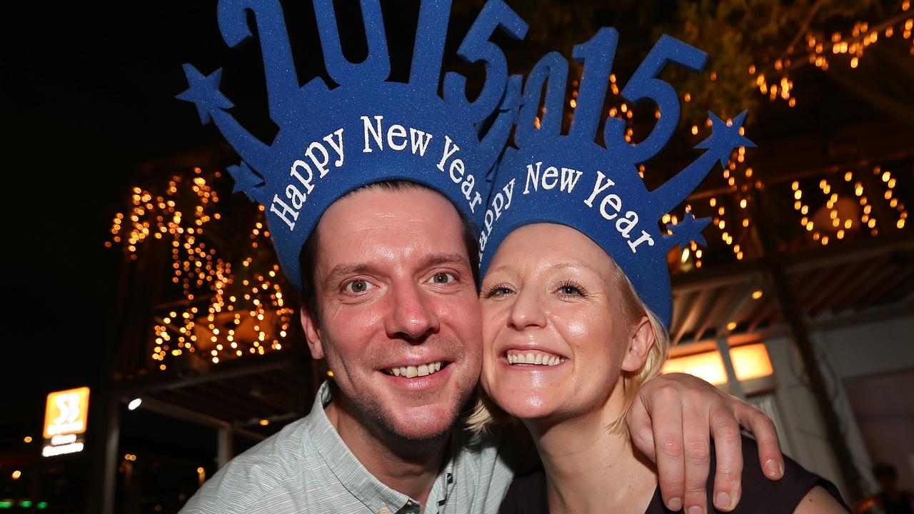 Colin MacDonald and Margo McAuley of Wavell Heights during the 2014 New Year’s Eve celebrations at South Bank in Brisbane. Picture: Josh Woning