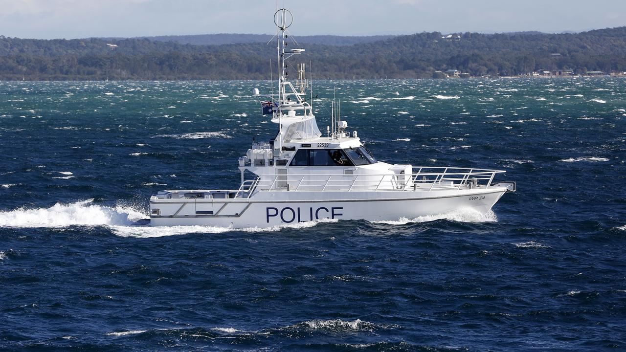 Water police vessel "Intrepid" heading out from Nelson Bay when the search was underway. Picture: AAP