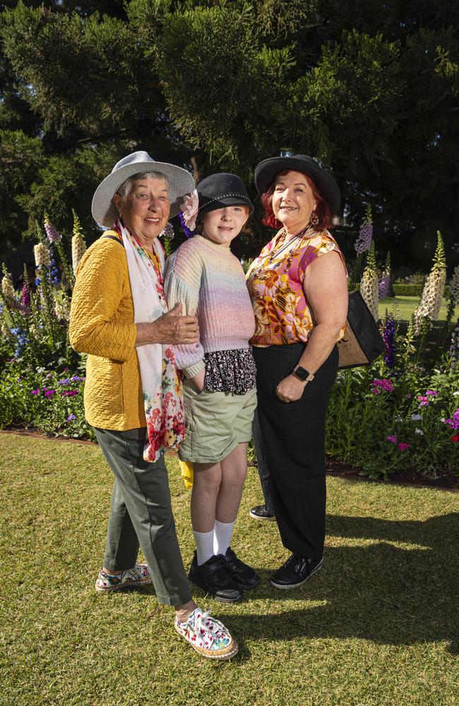 Three generations (from left) Judy Dalglish, Tova Howard and Karen Dalglish in Queens Park for Carnival of Flowers, Saturday, September 21, 2024. Picture: Kevin Farmer