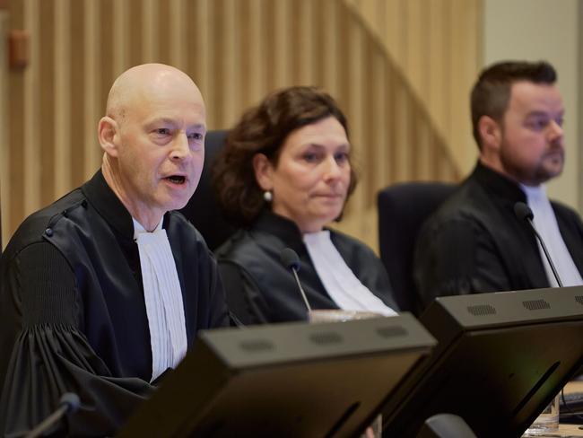 The judges hand down their verdict in the MH17 case in the courtroom at the Schiphol Judicial Complex in Badhoevedorp, Netherlands. Picture: Getty Images