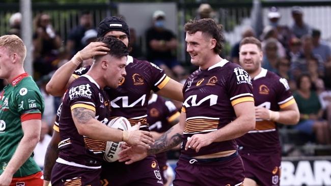 The Broncos scored 10 tries against Wynnum-Manly in their trial. Picture: Jim O'Reilly