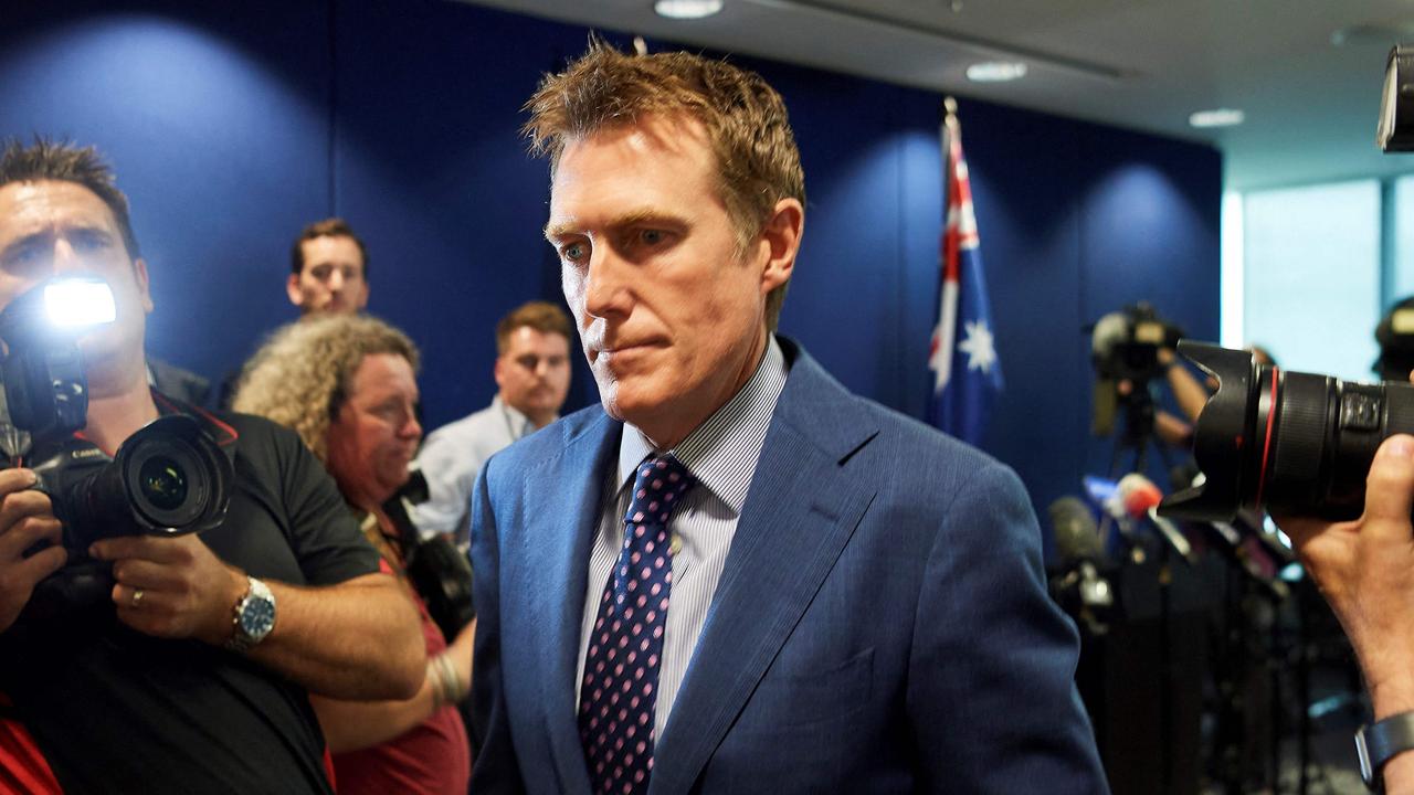 Christian Porter leaves a press conference yesterday after denying the claims. Picture: AFP