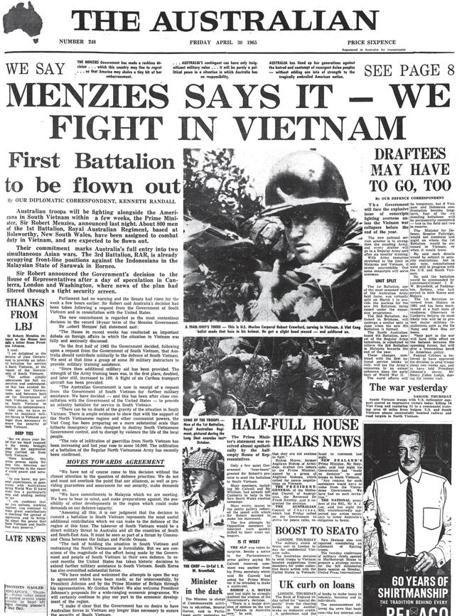 The Australian front page on Friday, April 30, 1965.