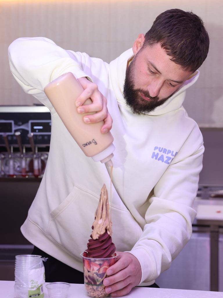 The shop serves acai through a soft serve machine. Picture: Alison Wynd