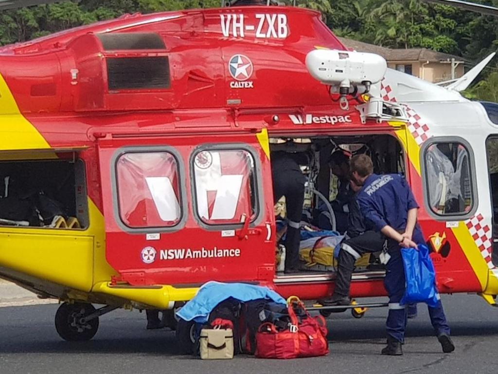 A surfer attacked by a shark at Nambucca Heads is being flown to John Hunter Hospital. The man in his 30s has severe leg injuries. Picture: 9 NEWS