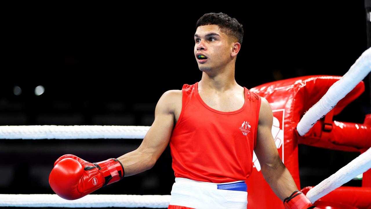 Alex Winwood reacts following defeat in the men’s 48kg-51kg (Flyweight) Quarter-Final fight at NEC Arena on August 04, 2022 in Birmingham. Photo: Getty Images