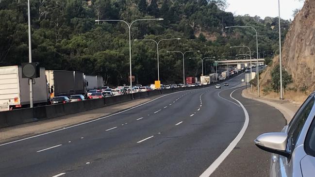 Traffic was banked up a long way down the freeway. Picture: Dixie Sulda