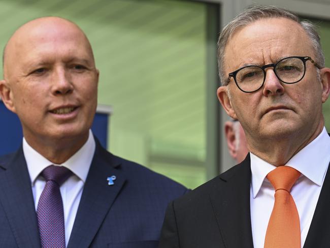 CANBERRA, AUSTRALIA - NOVEMBER 24: Leader of the Opposition Peter Dutton and Prime Minister, Anthony Albanese attends the Prostate Cancer Foundation of Australia's Parliamentary Big Aussie Barbie at Parliament House in Canberra. Picture: NCA NewsWire / Martin Ollman