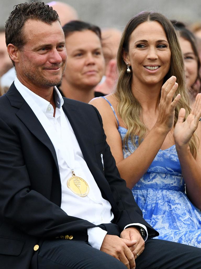 The couple celebrating Lleyton being inducted into the Tennis hall of fame. Picture: Brian Fluharty/Getty Images for International Tennis Hall of Fame